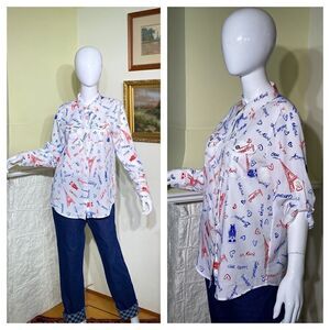Karl Lagerfeld Paris Amour Red White &Blue Button Down Shirt